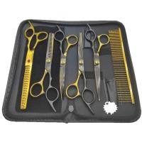 ราคา ชุดกรรไกรตัดขนสัตว์เลี้ยง6 In 1สีดำทองชุดแมวและกรรไกรแต่งขนสุนัขพร้อมกรรไกรตัดกรรไกรโค้งและฉลาม (17731342898)