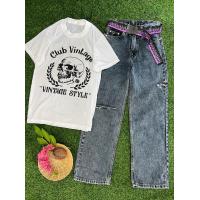 ราคา เสื้อยืดขาวสกรีนลายเท่ๆ กางเกงยีนทรงสวยแต่งขาด (18766136292)