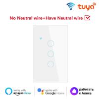ราคา Tuya WiFi US Smart Light Switch 120 Type Wireless Wall Touch Panel 1 2 3 Gang Wall Button Smart Life Support Alexa Google Home (19911925169)