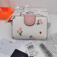 ราคา COD กระเป๋าสตางค์ผู้หญิงหนังสีขาวพิมพ์ลายสั้น Zip Coin Purse C7652 (16541426513)