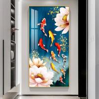 ราคา สไตล์จีนสีแดง Koi Feng Shui ปลาคาร์พภาพวาดผ้าใบปลาทอง Lotus Pond โปสเตอร์ Wall Art Entrance Home Decor ภาพ Cuadros ยอดนิยมตกแต่งบ้าน1007 (20610089343)