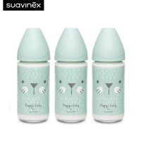 ราคา Suavinex แพ็ค 3 ชิ้น ขวดนม ลาย HYGGE รุ่น Premium glass wide neck bottle with 3P round teat ขนาด 240ml เหมาะสำหรับอายุ 3 18 เดือน (19652778043)