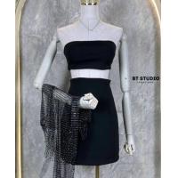 ราคา BT Studio 03 7416 ชุดเซต 3 ชิ้น เสื้อเกาะอกมาพร้อมกระโปรงสั้นและตาข่ายฝังเพชร (19330547760)