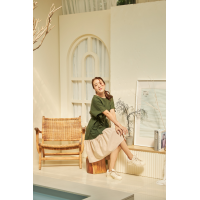 ราคา เดรสแขนสั้น ชายระบายสลับสี Something Simple รุ่น FUENGFA Short Sleeve Ruffled Dress (20528057069)