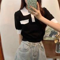 ราคา JayJayfashion 51030 เสื้อยืดแขนสั้นไหมพรคอปกน่ารักๆ เสื้อยืดคอปท็อปเกาหลีสีพาสเทล (11784211418)