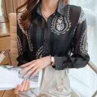 ราคา REHIN เสื้อสตรีแขนยาวพิมพ์ลายดอกไม้สีดำใส่ทำงานเสื้อชีฟองหรูหรา (15722763764)