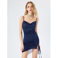 ราคา Cider Asymmetrical Hem Glitter Ruched Drawstring Short Dress (20699721698)