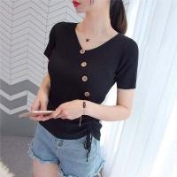 ราคา ส่งเร็ว Kaykai Shop พร้อมส่ง เสื้อคอวีแขนสั้น แต่งกระดุมด้านหน้า เชือกรูดด้านล่าง A070 (21167567556)