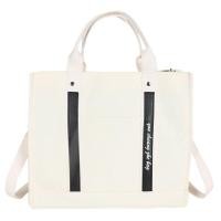 ราคา koreafashionshop KR1802 กระเป๋าผ้าแคนวาส สะพายข้าง ถือ แบบหนามีช่องด้านหน้าใส่ของ (15509802283)