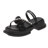 ราคา KAK SHOPZ รองเท้าแตะอินเทรนด์ รองเท้าส้นตึกสวยๆ รองเท้าคู่เปิดหัวประดับมุก สตรี สูง 4 5 ซม (19543077663)