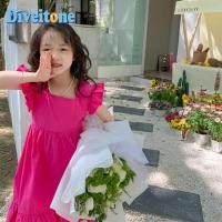 ราคา Summer Girls Open Back Big Bow Dress Korean Version Fluorescent FLY SLEEVE RUFFLE SKIRT (18787696407)