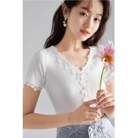 ราคา Dahong เสื้อไหมพรมปัก เสื้อไหมพรม ชักร่อง ปักตกแต่งลูกไม้ สไตล์คุณหนู หรูหรา น่ารัก แต่งกระดุมมุกสีขาว B153 (7326260743)