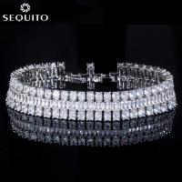 ราคา สร้อยข้อมือเพชรเซอร์โคเนียประดับเพชร3แถวแวววาวสร้อยข้อมือประดับเพชรมีเสน่ห์ทองคำขาวชุบเครื่องประดับข้อมือหรูสำหรับงานแต่งงาน B037 (2219952338)