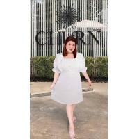 ราคา 539 R ชุดเดรสสาวอวบ ชุดออกงานสาวอวบ ชุดทำงานสาวอวบ รุ่นระบายข้าง แต่งลูกไม้แก้วลายใหม่ (19301630216)