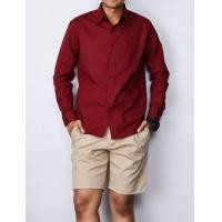 ราคา เสื้อเชิ้ตคอปกแขนยาวสีแดง ผ้า Oxford มีไซส์ใหญ่ M 5XL (6489222925)
