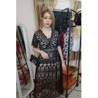 ราคา เดรสคอวีไคว้ เดรสผ้าลูกไม้ลายมงกุฏ เดรสออกงาน ชุดเดรสยาว ชุดสวย แฟชั่นลูกไม้ มีซับใน ราคาถูก (19145370248)