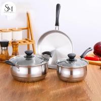 ราคา เซ็ตหม้อกระทะ 3 ชิ้น กระทะ หม้อด้าม ชุดกระทะและหม้อพร้อมฝาปิด 1เซ็ต3ใบ cooking pot set ใช้กับเตาแม่เหล็กไฟฟ้าได้ Simplemall (21101485183)
