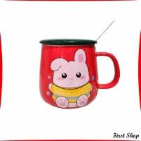 ราคา First แก้วกาแฟเซรามิก ถ้วยนม กาแฟ ฝาปิดคละสี เเถมช้อน Tableware (17234350646)