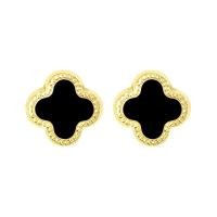ราคา Gift Day Korea Titanium Steel Rose Gold Fashion Black Clover Earrings Not To Fade Jewelry Stud Earrings (16329713303)
