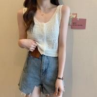 ราคา Dahong เสื้อสายเดี่ยว ผ้าถักโครเชต์ เสื้อถักแฟชั่น มีกระดุมหน้า 4 สี น่ารักสไตล์แฟชั่นเกาหลี 88102 (17845109757)
