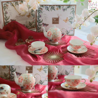 ราคา Violet Flamingo ชุดน้ำชาลายดอกโบตั๋น Lalabel Tea Set กาน้ำชาพร้อมแก้วและจานรอง 2 ชุด (20973997420)