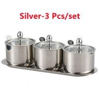 ราคา 304 Stainless Steel Seasoning Pot Spice Canister Set with Transparent Glass Lid Salt Jars Organization Kitchen Container Set (16290415848)