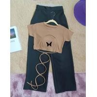 ราคา ชุดเซท สองชิ้น กางเกงขายาวผ้าฮานาโกะ เสื้อครอปผ้าร่องยืดสกรีนผีเสื้อ เซทน่ารัก ราคาสุดคุ้ม (14926321469)