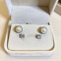 ราคา ต่างหูเงินแท้ 925 ชุบเคลือบทองคำขาว ประดับมุกแท้ เพชรCZ Swiss Diamond PEARL x CZ Allure Jewelry (16468304576)
