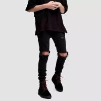 ราคา Mens Casual Skinny กางเกงยีนส์กางเกงผู้ชายกางเกงยีนส์ ripped Black Street Hip Hop ในเข่า DENIM กางเกง (1208836126)