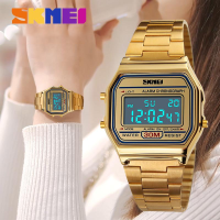 ราคา SKMEIใหม่ผู้หญิงนาฬิกาดิจิตอลนาฬิกาข้อมือกันน้ำBacklightสแตนเลสนาฬิกาสำหรับสุภาพสตรี1123 (2083000430)