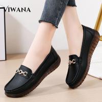 ราคา VIWANA รองเท้าส้นแบนสีขาวสำหรับผู้หญิงรองเท้าผู้หญิงหนังสไตล์เกาหลีรองเท้าส้นเตี้ยทรงสลิปออน Comfort ดำลำลอง (20817438833)