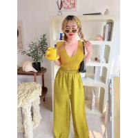 ราคา เสื้อผ้าแฟชั่น เสื้อคอVลึก งานถัก เกงขาบาน ผ้าพริ้ว ใส่สบาย ไม่บาง เอวยืด อก32 40 เอว24 38 สพ32 44 ยาว36 37 (13781432605)