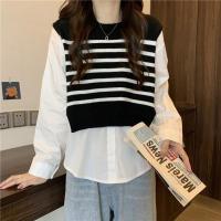 ราคา H H พร้อมส่ง เสื้อแขนยาวผ้าชีฟอง ไหมพรมคอกลมลายทาง M1352 1 C (20237758958)
