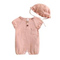 ราคา ชุดรอมเปอร์จัมพ์สูทมีกระเป๋าเสื้อยืดคอกลมหน้าอกแขนสั้นชุดเสื้อผ้าสีทึบพร้อมหมวกลูกไม้สำหรับฤดูร้อน (19616678203)
