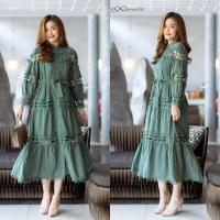 ราคา Maxi dress ผ้าฝ้ายเกรดพรีเมี่ยม มาในทรงสไตล์แบรนด์เนมเนื้อผ้านุ่ม แต่งสลับกับงานลูกไม้สีเดียวกับชุด ใช้กระดุมมุกดูหรูหราไฮโซมากค่ะ (21331671071)