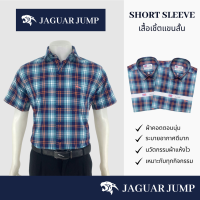 ราคา Jaguar เสื้อเชิ้ตผู้ชาย แขนสั้น ลายสก็อตสีน้ำเงินตัดส้ม ทรงธรรมดา Regular JNCS 3097 1 NV (19814454805)
