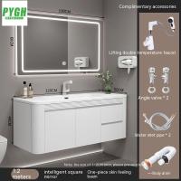 ราคา ตู้เก็บของในห้องน้ำสีขาวที่มีกระจกในชุดพร้อมอ่างล้างหน้าและตู้เก็บของในห้องน้ำ (20413618260)