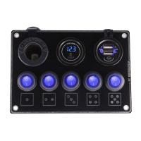 ราคา มิเตอร์วัดกระแสไฟที่ชาร์จ USB คู่แผงสวิตช์ LED 12V 5 Gang Rocker พร้อมสวิตช์สำหรับรถและเรือเดินสมุทร SUV (21205055268)