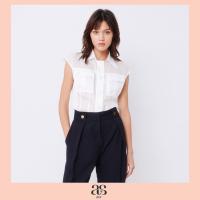 ราคา asv ss23 Stephanie Shirt เสื้อผู้หญิง คอปกเชิ้ต แขนกุด ทรงแขนล้ำ แต่งกระเป๋าหน้า แต่งกระดุมทอง (18910716169)