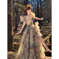 ราคา YOSIMI ชุดเดรสยาวชุดเดรสปาร์ตี้2023สั้นแขนพองสีน้ำเงินสำหรับฤดูร้อนผ้าชีฟองยาวถึงพื้นสำหรับผู้หญิง (19908528023)