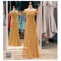 ราคา ชุดราตรีออกงาน ชุดราตรีสวยหรู ชุดราตรียาวมีแขน เปิดไหล่ ชุดไปงานแต่งกลางคืน ใส่แล้วไม่อ้วน PFL024 GLD ทอง ครีม น้ำตาล (9218351165)