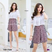 ราคา TW17044 jumpsuit จั้มสูทขาสั้นอกระบายผูกเอว Short sleeved jumpsuit with waist tie (10520878566)