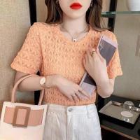 ราคา เสื้อยืดแขนสั้นของผู้หญิงเสื้อลูกไม้แขนพองลายฉลุสีม่วงแบบฝรั่งเศสดีไซน์ใหม่สำหรับฤดูร้อน (14246309388)
