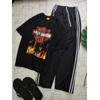 ราคา เซ็ทเสื้อคอกลม เสื้อยืดคอกลมสีดำ กางเกงวอร์มสีดำขายาว (13969860549)
