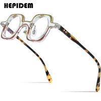 ราคา HEPIDEM กรอบแว่นตาแอซิเตตวินเทจผู้ชาย Vintage ซ้ายสแควร์ขวาแว่นตากันแดดทรงกลมแว่นตา9320 (17361426432)
