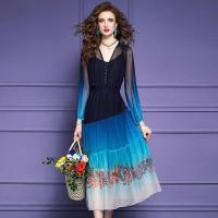 ราคา ชุดเดรสไหมเทียมผ้าชีฟอง2023สำหรับผู้หญิงชุดยาวพิมพ์ลายไหมเทียมไฮเอนด์ใหม่ฤดูใบไม้ผลิพร้อมสายรัดฟรี (19369102519)