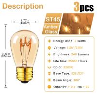 ราคา 3ชิ้น E27ย้อนยุคหลอดไฟรีโทร LED หลอดไฟวินเทจ3W ST45 Lampu Hias แสงขาวนวลหรี่ได้หลอดไฟเอดิสัน LED สำหรับเปลี่ยนโคมระย้า (19642207580)