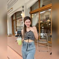 ราคา SpinnyHouse ครอปสายเดี่ยว รูดหน้า เสื้อสายเดี่ยว สไตล์เกาหลีสุดค่า ด้านหน้ารูดเชือกได้ ทอลายทางแบ๊วสุด รุ่น เจ้าขา (19291392095)