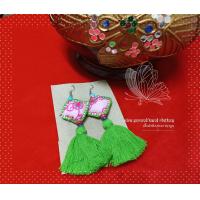 ราคา ต่างหูงาน Handmade ถักไหมพรม สีเขียวมะนาว ใส่กับชุดไหนก็สวยค่ะ (18320971816)