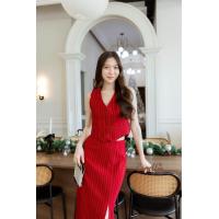 ราคา ชุดsetสีแดงกระโปรงยาวเสื้อแขนกุด (21086591007)
